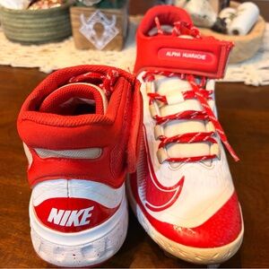 Nike Red and White Metal Baseball Cleats